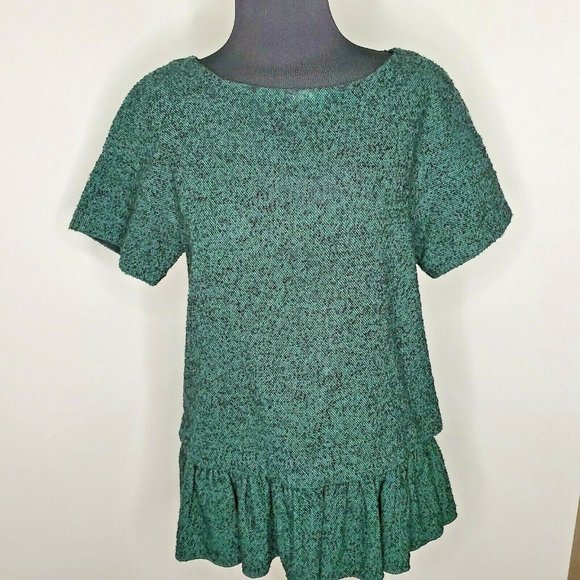 TIBI Green Tweed Peplum Top - Picture 1 of 7